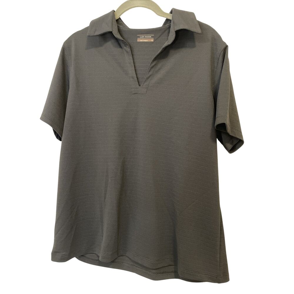 Lady Hagan Polo Short Sleeve Top-Size XL, Black, V-neck-Golf/Pickleball/Tennis
